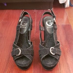 Black velvet strap heels